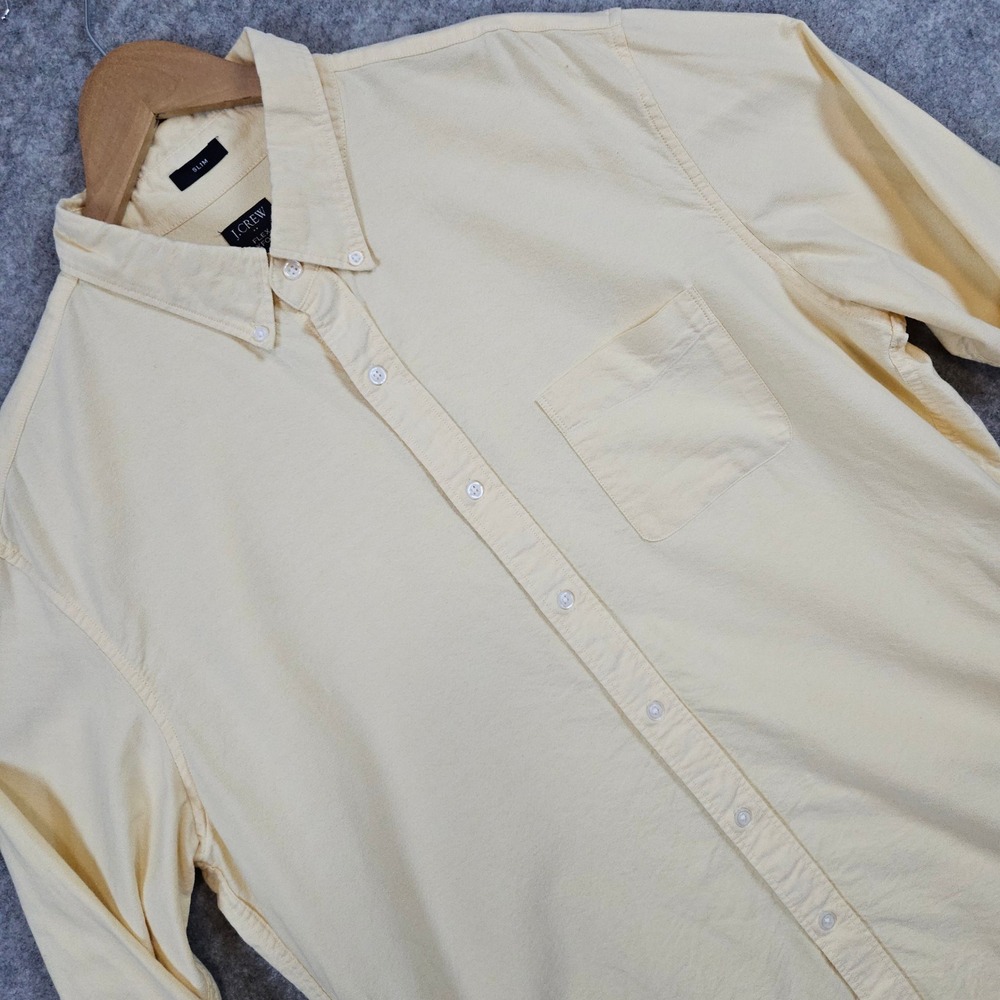 J Crew Flex Oxford Shirt Men's Size XL Slim Fit Yellow Button Down Preppy Church